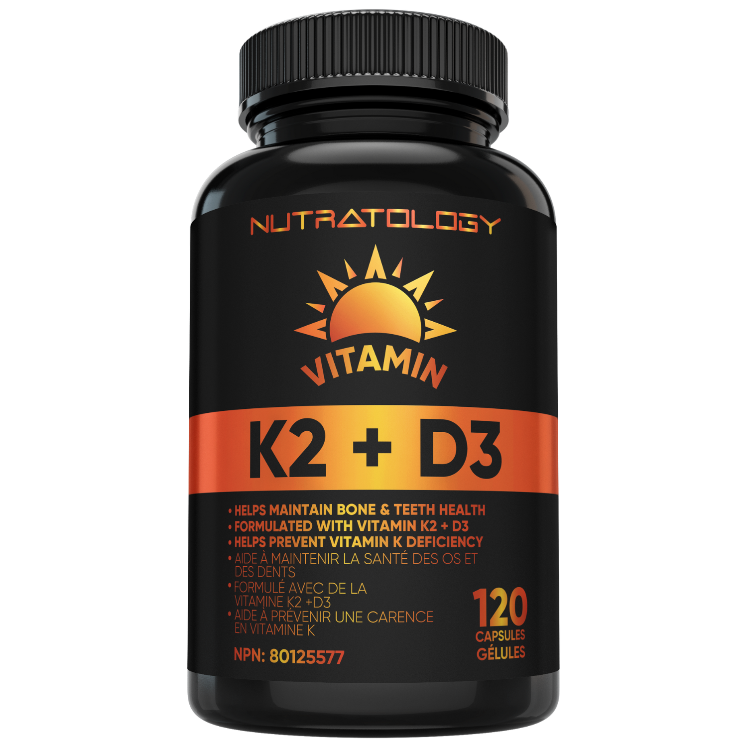 Nutratology Highest Potency Vitamin K2+D3 - 120 Capsules