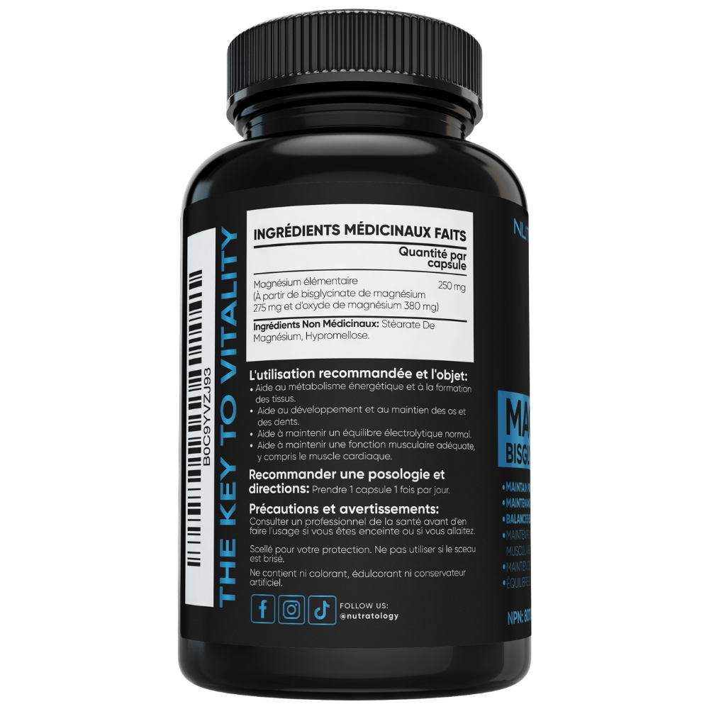 Buy premium Magnesium Bisglycinate in Canada - 120 capsules | Nutratology