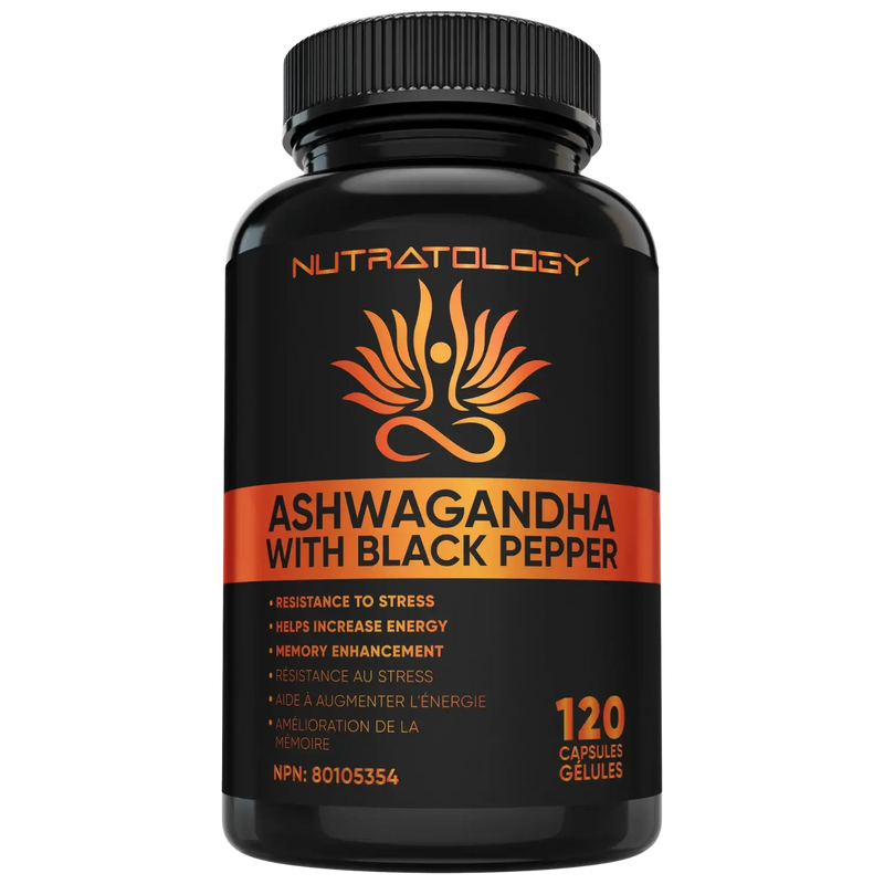 Organic Ashwagandha supplement with Black Pepper - 120 Capsules | Nutratology 