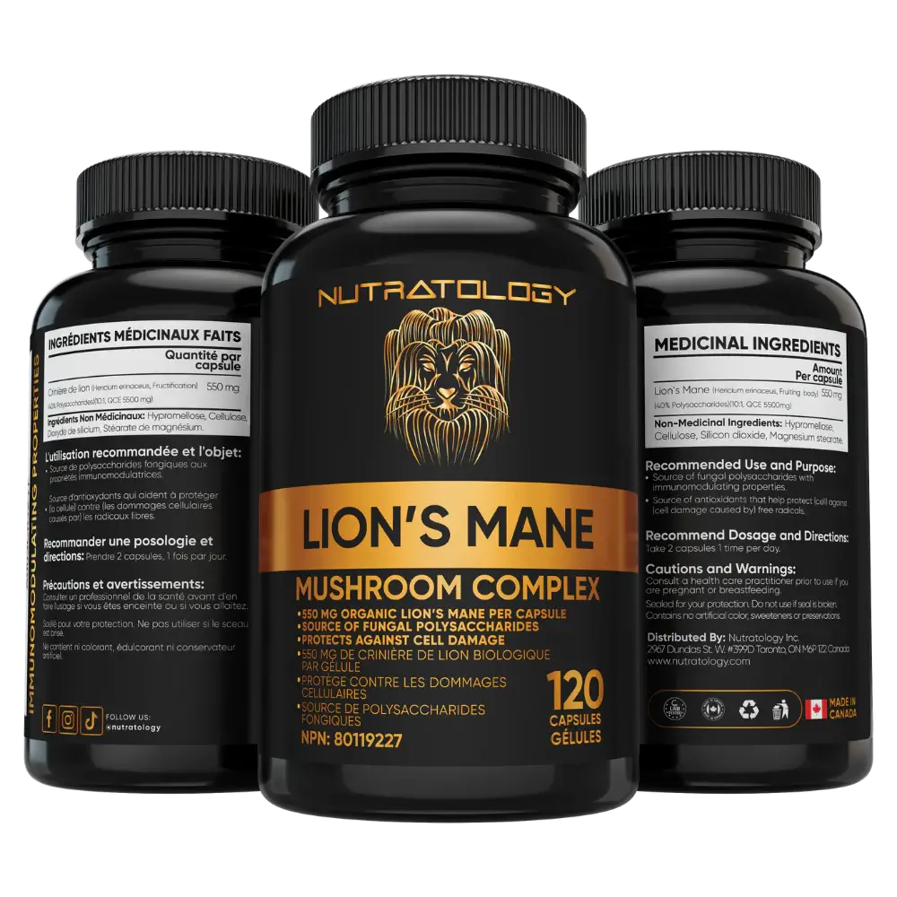 Nutratology Organic Lion's Mane Supplements both sides - 120 capsules