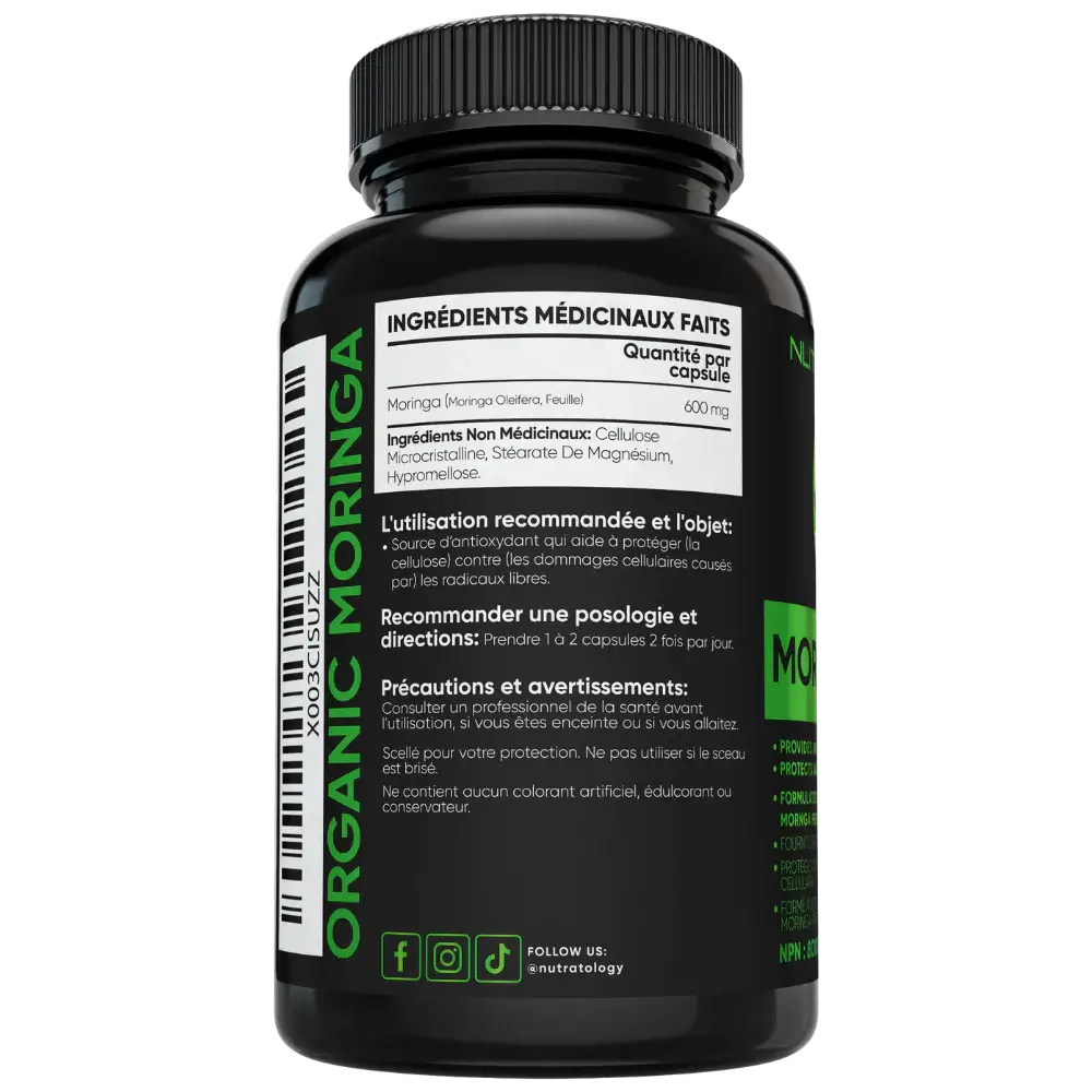 Nutratology Organic Moringa Leaf Supplement - 60 Capsules - ingredients