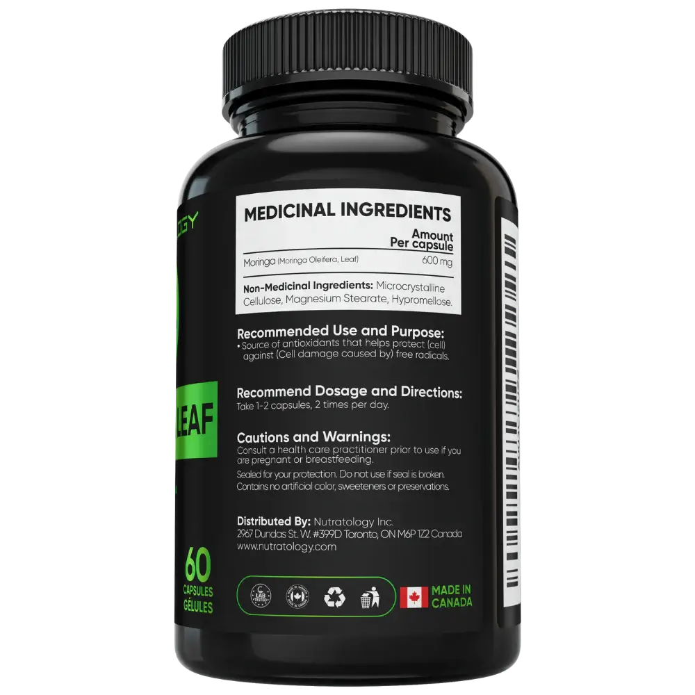 Buy Organic Moringa Leaf Supplement in Canada - 60 capsules | Nutratology