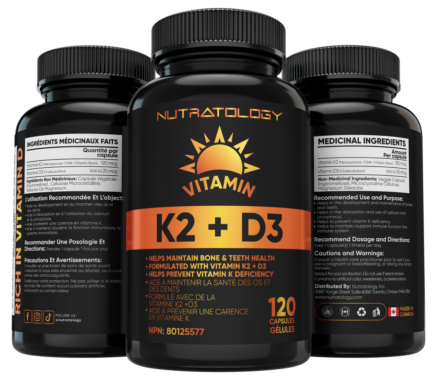 Nutratology Highest Potency Vitamin K2+D3 - 120 Capsules