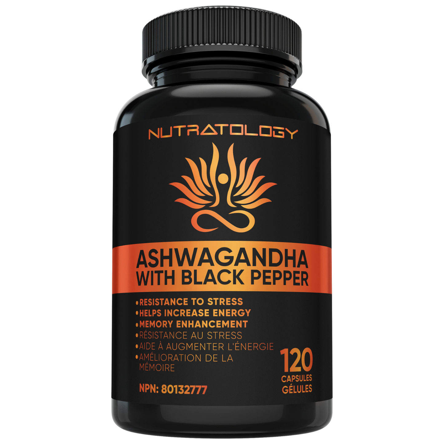 Organic Ashwagandha supplement with Black Pepper - 120 Capsules | Nutratology 