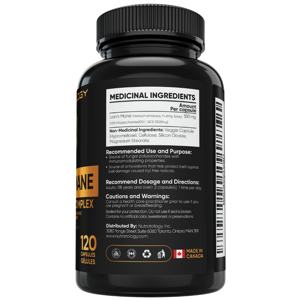 Nutratology Organic Lion's Mane Mushroom Complex - 60 Capsules - ingredients 