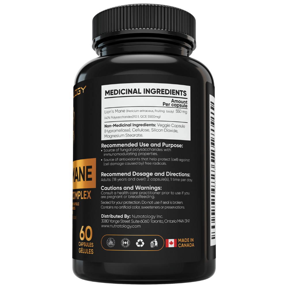 Nutratology Organic Lion's Mane Mushroom Complex - 60 Capsules - ingredients 