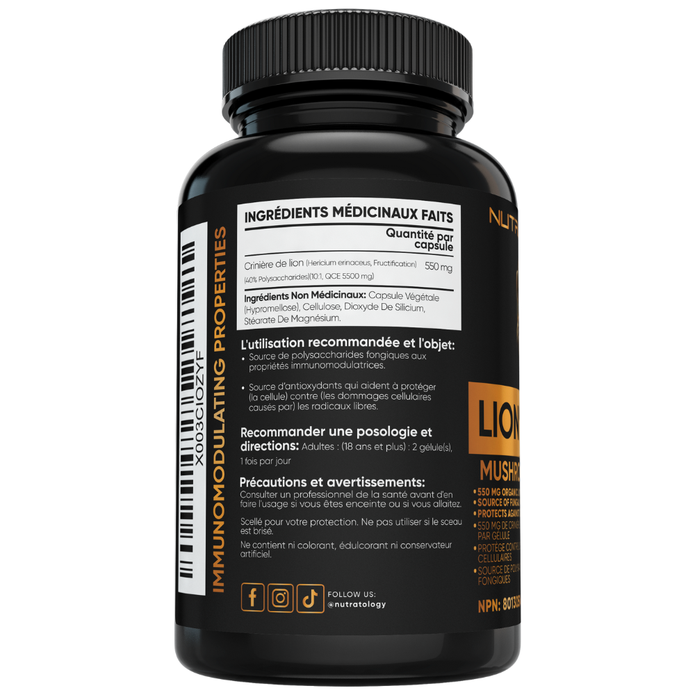 Nutratology Organic Lion's Mane mushroom capsules